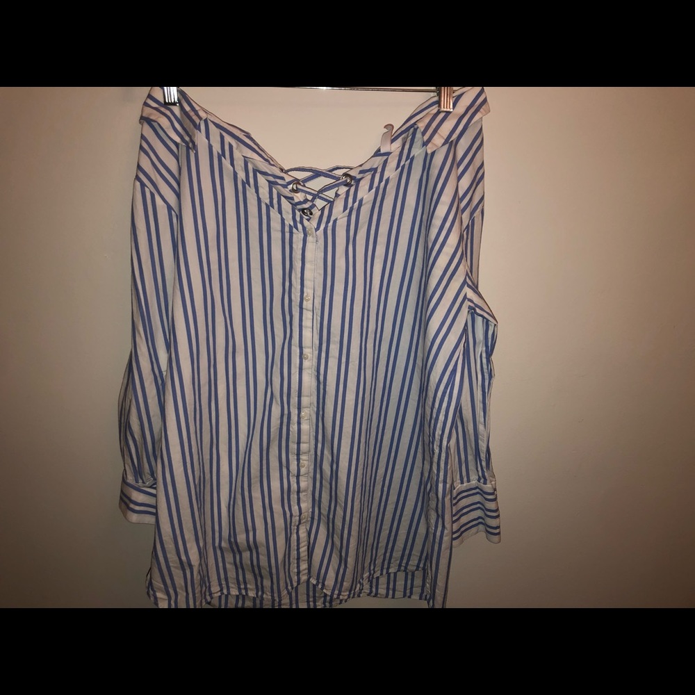 Blue and white long sleeve top